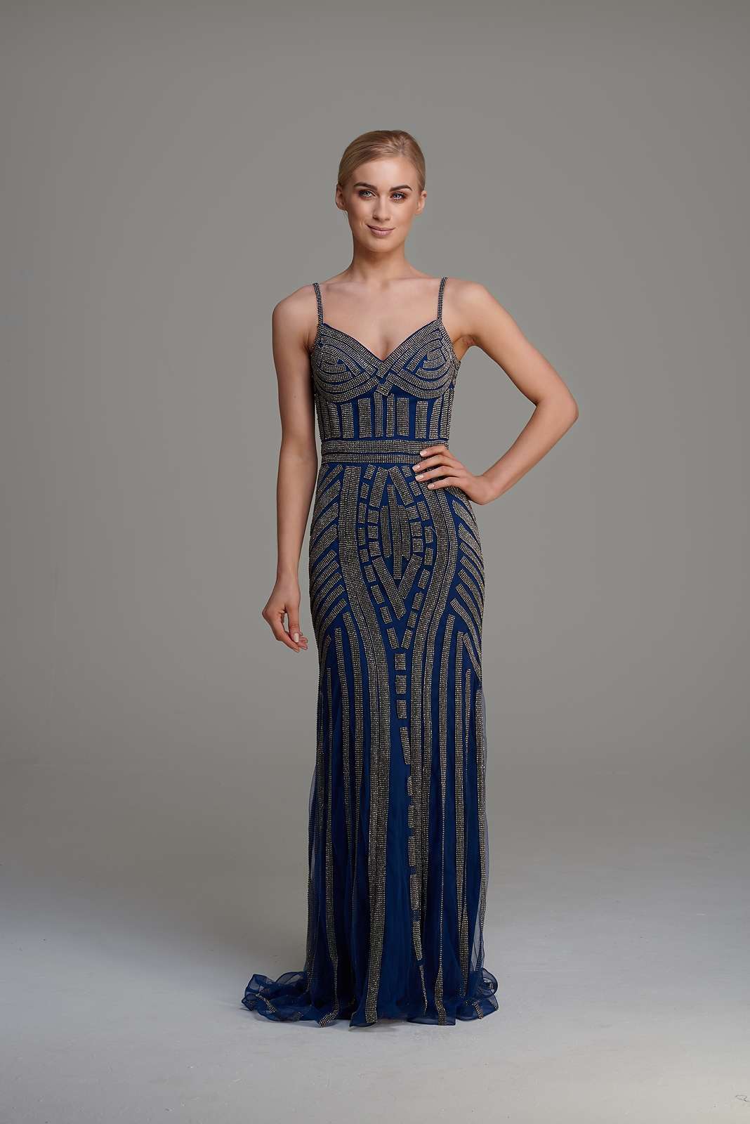 Jovani 23354 - Navy One Shoulder Embellished Evening Dress – Madeline's  Boutique
